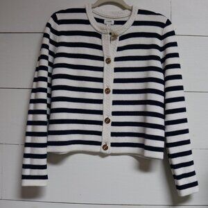 J.Crew Navy & White Striped Cardigan Gold Buttons Size S